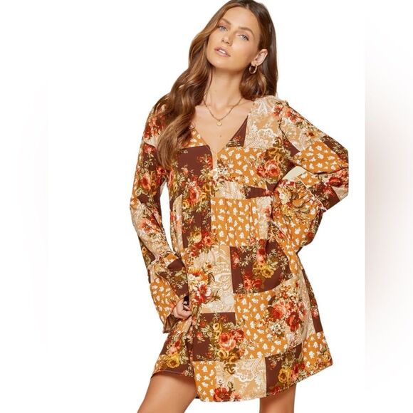 Andree By Unit Savanna Jane Floral Patchwork Babydoll Dress Womens Size Small - Picture 1 of 12
